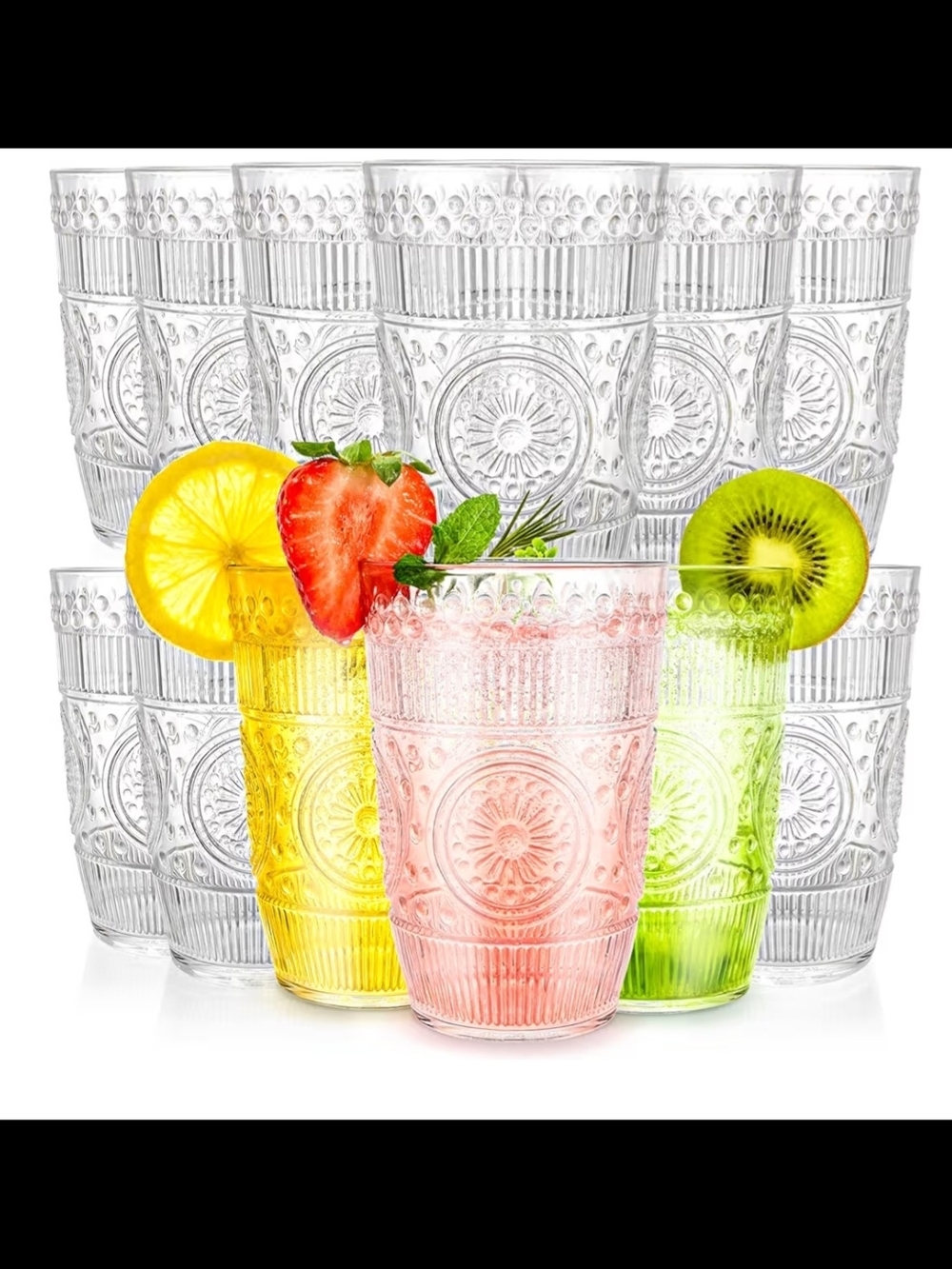 Vintage-Style Clear Plastic Tumblers - Set of 12